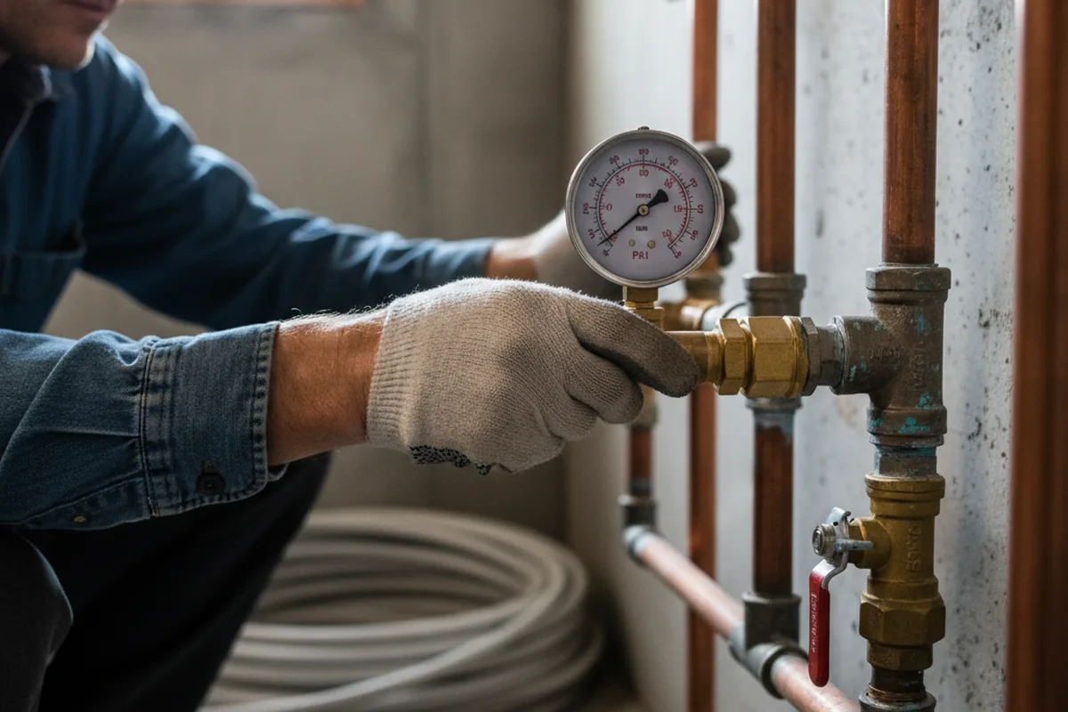 Pressure testing a repaired line during Water Line Repair in Ansted